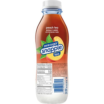 Snapple Zero Sugar Peach Tea, 16 fl oz recycled plastic bottle (Pack of 12)