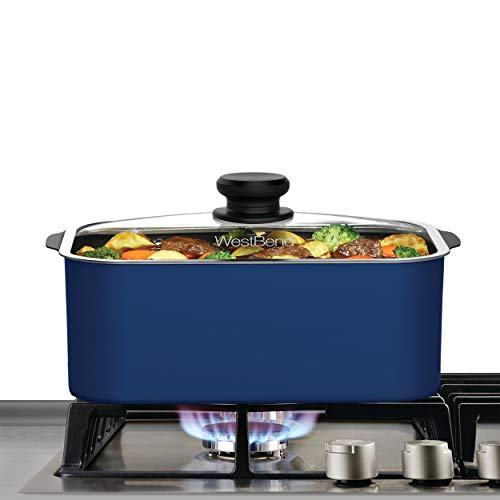 West Bend 87905B Slow Cooker Large Capacity Non-stick Vessel with Variable Temperature Control Includes Travel Lid and Thermal Carrying Case, 5-Quart, 760 watts, Blue