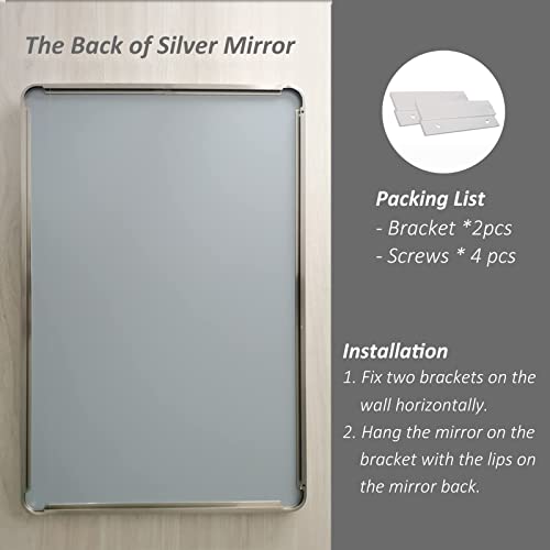ODDSAN 48x 30 Brushed Nickel Frame Bathroom Mirror for Wall, Modern Brushed Metal Rectangle Vanity Mirror, Rounded Corner, Shatterproof, Anti-Oxidation (Horizontal/Vertical)