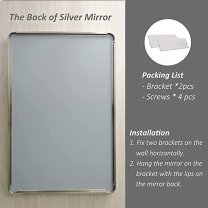 ODDSAN 48x 30 Brushed Nickel Frame Bathroom Mirror for Wall, Modern Brushed Metal Rectangle Vanity Mirror, Rounded Corner, Shatterproof, Anti-Oxidation (Horizontal/Vertical)