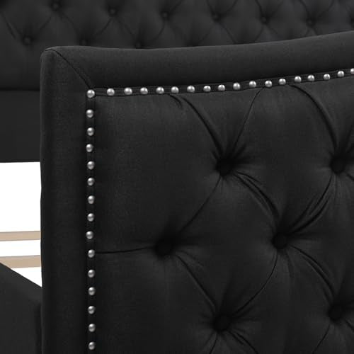 Jennifer Taylor Home Marcella Upholstered Shelter Headboard Bed Set, King, Jet Black Woven