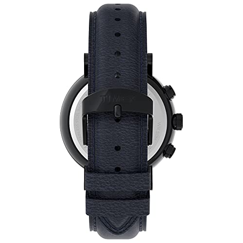 Timex Men's Fairfield Chrono 41mm Watch – Black Case & Blue Dial with Blue Genuine Leather Strap