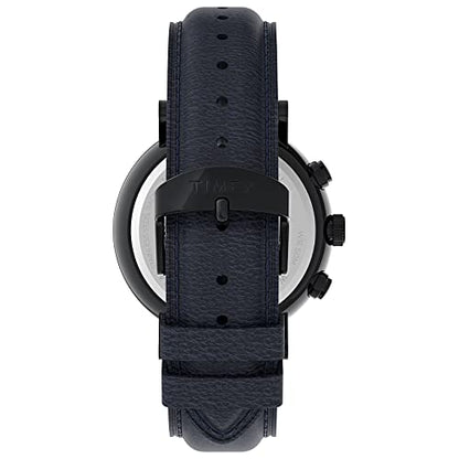 Timex Men's Fairfield Chrono 41mm Watch – Black Case & Blue Dial with Blue Genuine Leather Strap