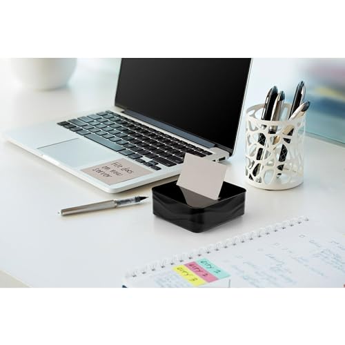 Post-it Note Dispenser, Modern Black, Pack includes Dispenser and 3 Super Sticky Pop-up Sticky Notes Pads, 2X The Sticking Power (WAVE-330-BKVP)