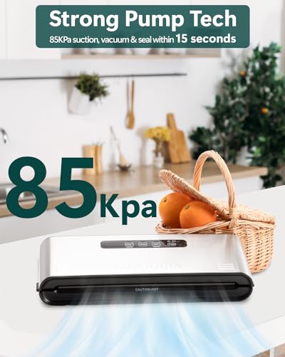 KURSINNA Automatic Vacuum Sealer Machine 90Kpa, Stainless Steel Food Sealer for Food Storage and Sous-Vide, Dry/Moist Mode Air Vacuum Sealing System (VS2350+Bags+Rolls)