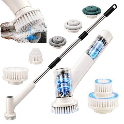 Electric Spin Scrubber with Dual Brushes and Soap Dispenser
