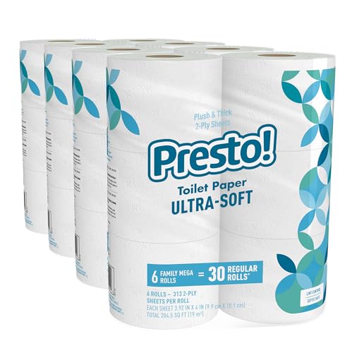6 Family Mega Rolls Presto! Ultra Soft Toilet Paper (=30 Regular Rolls)