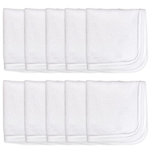 HonestBaby 10-Pack Organic Cotton Baby-Terry Wash Cloths, 10-Pack Bright White, One Size