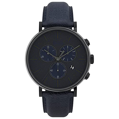 Timex Men's Fairfield Chrono 41mm Watch – Black Case & Blue Dial with Blue Genuine Leather Strap