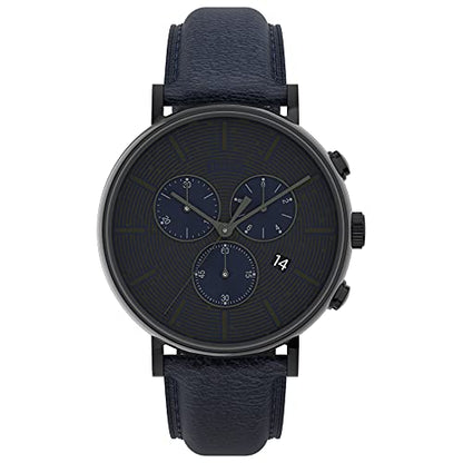 Timex Men's Fairfield Chrono 41mm Watch – Black Case & Blue Dial with Blue Genuine Leather Strap
