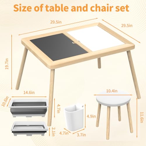 Kids Table and Chairs, Kids Table and 2 Chair Set, Sensory Bin Table with Memory Chess, Toddler Activity Table with Toddler Drawing Board, Sensory Sand Table with Lid, Kids Art Table for Kids 2-5