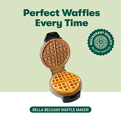 BELLA Classic Belgian Waffle Maker, 7" Round, Non Stick, Waffle Iron Makes 1” Thick Waffles, Variable browning control knob, Stay-cool handle with locking latch, Stainless Steel