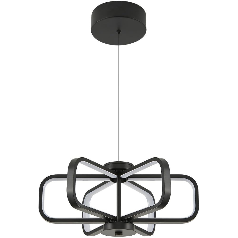 Gednbo Modern Chandelier for Dining Room LED Dimmable Black Chandelier Light Fixture, Height-Adjustable, 3000K Warm Light 6 Square Chandelier for Dining Room, Kitchen Island, Foyer, Entryway, Stairway