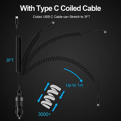 30W QC3.0 Android Car Phone Charger C Type USB C Car Adapter Plug with 3FT Android Auto Coiled USB C Cable Fast Charging for Samsung Galaxy A05S/A54/A34/A33/A14/A53/A13/A03S/A23/A24/S23 S22 Ultra/S23+