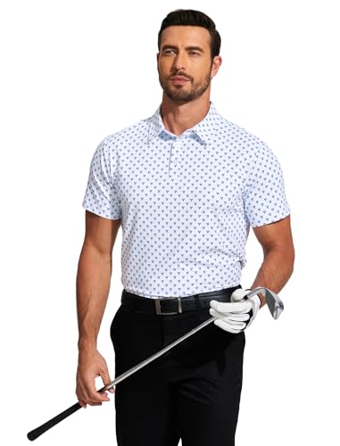 PINSPARK Men's Polo Shirt Casual Sports Fitted Tactical Polo Shirts for Men Short Sleeve, White, Small