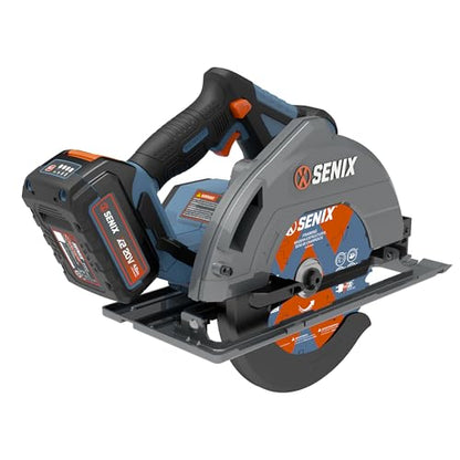 SENIX 20V Max 7-1/4" Circular Saw for Wood Cutting | Cordless Circular Saw with 4.0Ah Battery & Charger | 4200RPM Brushless Motor, LED Light, 55° Bevel | Storage Bag Included (PSCX2-M3)