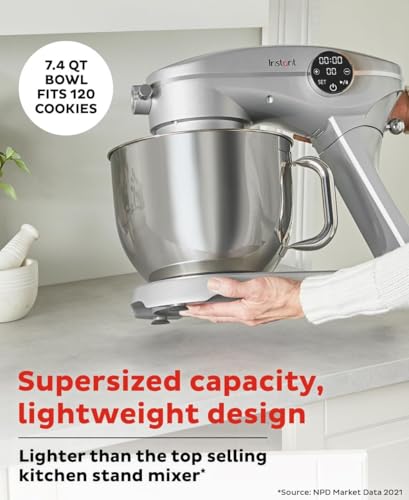 Instant Pot Stand Mixer Pro,600W 10-Speed Electric Mixer with Digital Interface,7.4-Qt Stainless Steel Bowl,From the Makers of Instant Pot,Dishwasher Safe Whisk,Dough Hook and Mixing Paddle,Silver