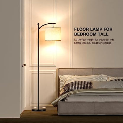 Ambimall Floor Lamp for Living Room with 3 Color Temperatures LED Bulb, Beige Lampshade & Foot Switch Included, Easy to Install, 9W Bulb Included