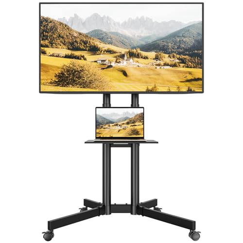 Mobile TV Cart Stand with Wheels and Laptop Shelf