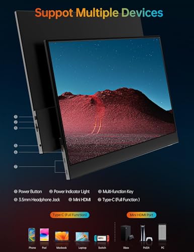 VILVA Portable-Monitor-for-Laptop - 15.6'' 1080P FHD IPS Display USB-C&HDMI Portable Monitor for Laptop with Cover and Speakers External Monitor for Laptop/PC/Mac/Phone/Xbox Switch/PS4/