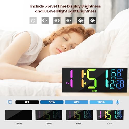 MEISD Digital Wall Clock, 13" Large Display Alarm Clock with Remote Control, RGB Colors, Dual Alarm, Auto-Dimming,Wall Clock with Night Light, Auto DST, Date Week,Temperature for Living Room, Bedroom