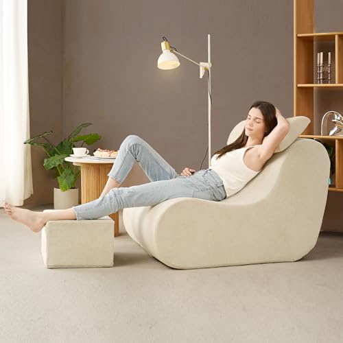 Bean Bag Chair with Ottoman, High-Density Foam Support