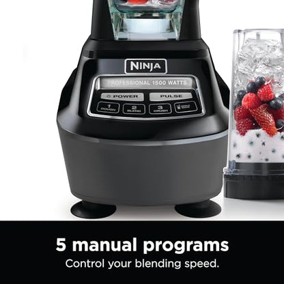 Ninja Blender, Food Processor, Blender for-Smoothies, Includes Pitcher, Smoothie Cup, and 8-Cup Bowl, Salsa, Dough, Shakes, Slush, and Frozen Drinks, Mega Kitchen System, 120 Volts, Black, BL770AMZ