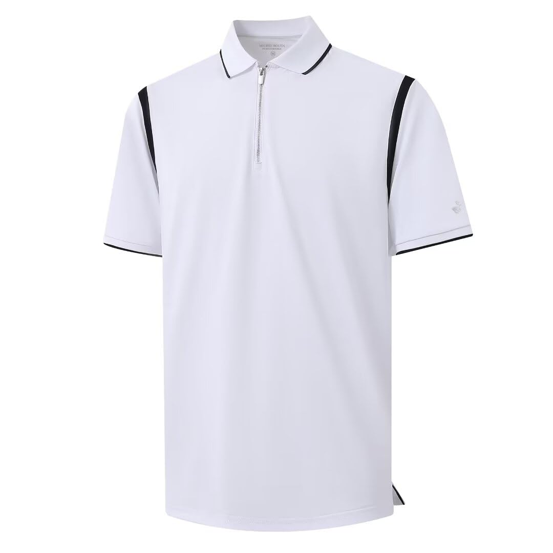 Rouen Polo Shirts for Men Short Sleeve Casual Collared Moisture Wicking Pique Solid Golf Shirts for Men Dry Fit White