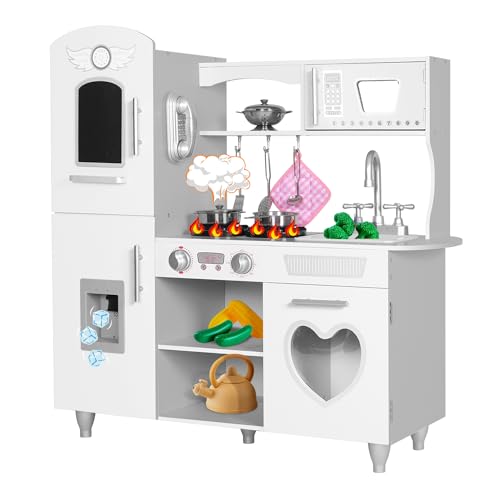 Kids Wooden Play Kitchen Set with LED Lights