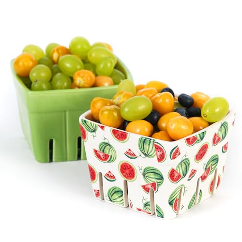 2 Pack Ceramic Square Berry Basket Bowls