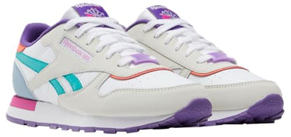 Reebok Kid's Classic Leather Sneaker, Barely Grey/Dynamic Purple/Bold Pink, 1 US Unisex Little