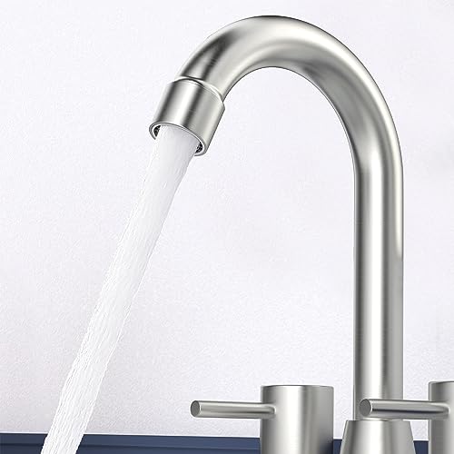 Bathroom Faucets for Sink 3 Hole, Brushed Nickel Bathroom Sink Faucet 4 Inch 2 Handle Centerset,360 Swivel Spout Faucet for Bathroom Sink 2-3 Hole RV Bathroom Vanity Sink,with Pop Up Drain