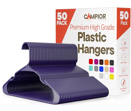 50 Pack Slim Non-Slip Plastic Clothes Hangers