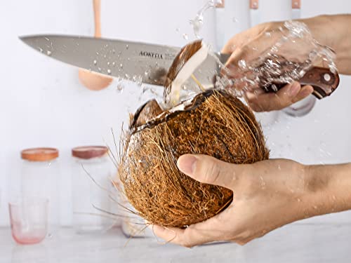 AOKEDA 15-Piece Kitchen Knife Set with Block, Stainless Steel Knives, include Sharpener, Poultry Shears (Classic Pakkawood)