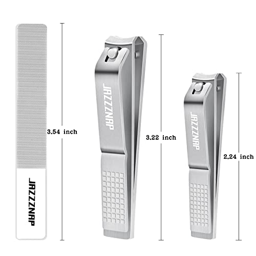 Nail Clippers Set, Ultra Sharp Curved Blade Edge Fingernail Clipper Toenail Clipper and Nail File with Tin Box by JAZZZNAP, Silver