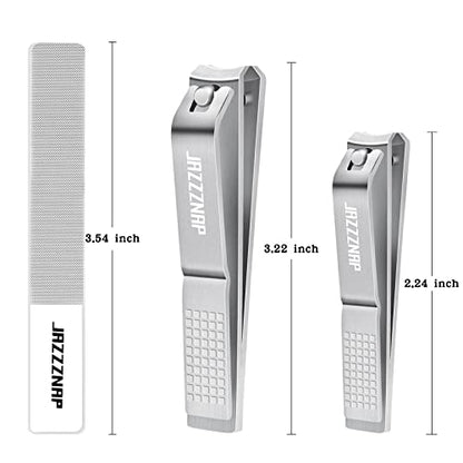 Nail Clippers Set, Ultra Sharp Curved Blade Edge Fingernail Clipper Toenail Clipper and Nail File with Tin Box by JAZZZNAP, Silver