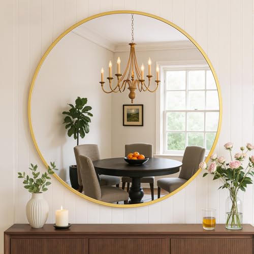 20 Inch Round Wall Mirror, Metal Frame, Vanity