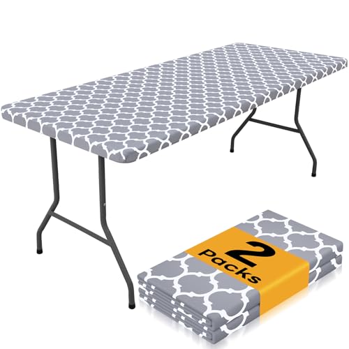2 Pack Elastic Waterproof Fitted Rectangle Tablecloths