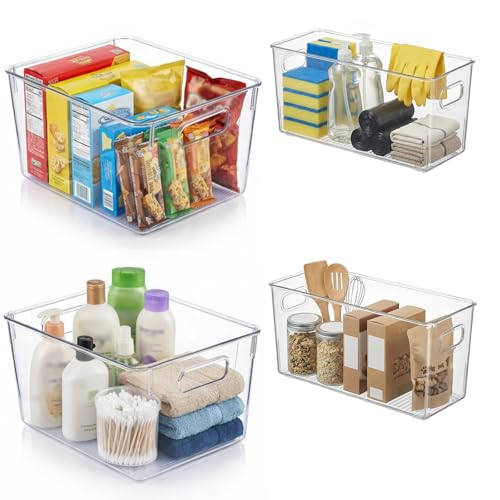 4 Pack Stackable Plastic Pantry Storage Bins