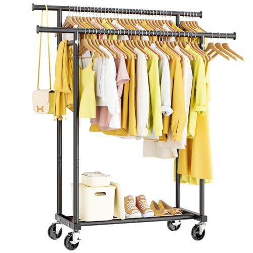 Double Rod Rolling Clothes Rack Portable Garment Organizer