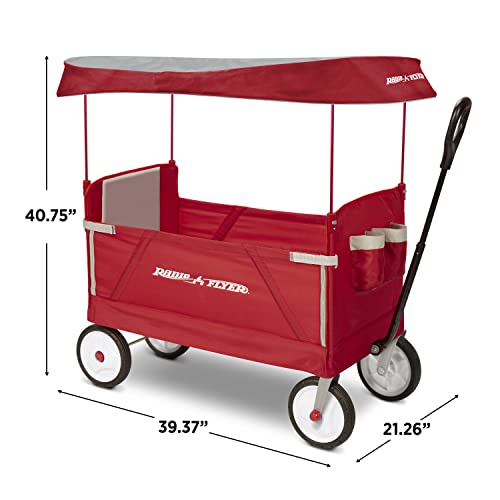 Radio Flyer 3-in-1 EZ Fold Wagon; Red Folding Wagon with Canopy; Collapsible Wagon for Kids, Cargo, & Garden