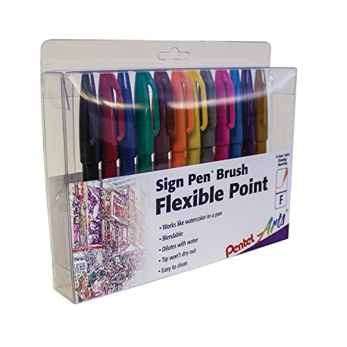 12 Count Pentel Fude Brush Tip Sign Pens
