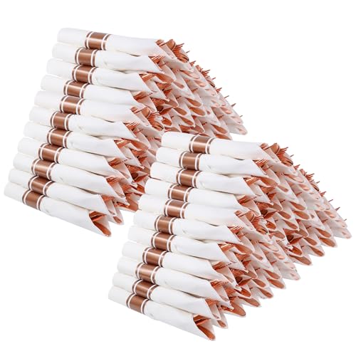 400 Pieces Disposable Pre-Rolled Plastic Cutlery Sets