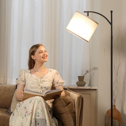 Ambimall Floor Lamp for Living Room with 3 Color Temperatures LED Bulb, Beige Lampshade & Foot Switch Included, Easy to Install, 9W Bulb Included
