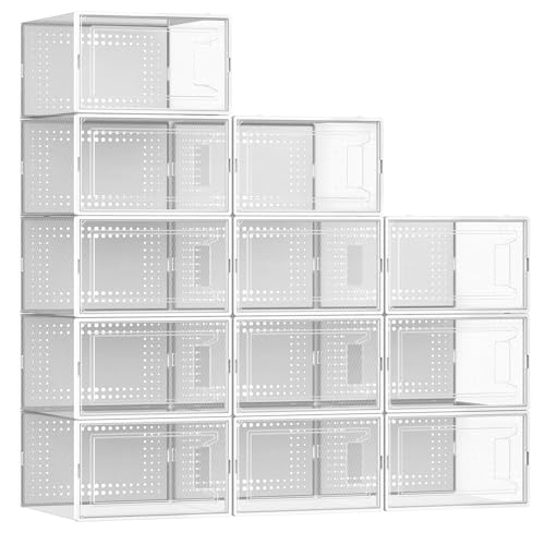 12 Pack Shoe Organizer Stackable Storage Boxes with Lids