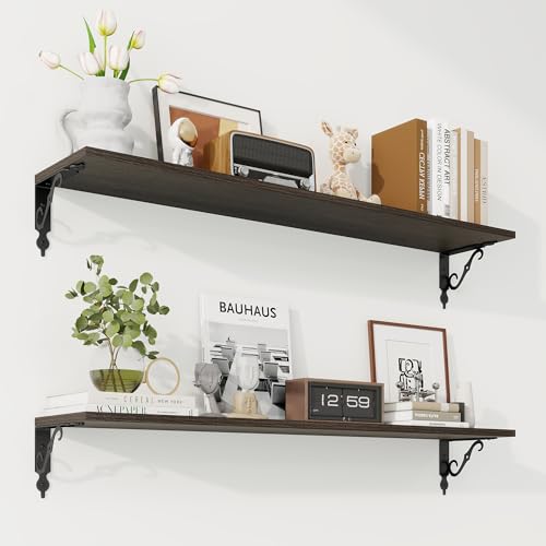 2 Pack Rustic Wood Wall Mounted Floating Shelves