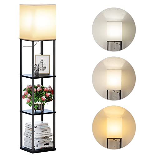 Floor Lamp with Shelves, Modern Standing Bookshelf Lamp