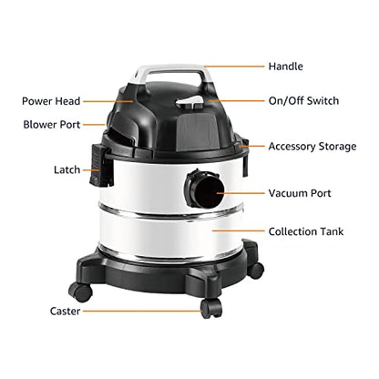 Amazon Basics 4 gallon, 3 HP Stainless Steel Wet/Dry Vacuum, Grey/Black