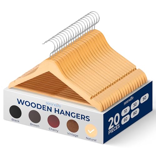 20 Pack Wooden Coat Hangers with Swivel Hooks