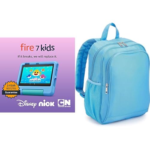 Fire 7 Kids Tablet, 7" (16 GB, Blue) Backpack Bundle